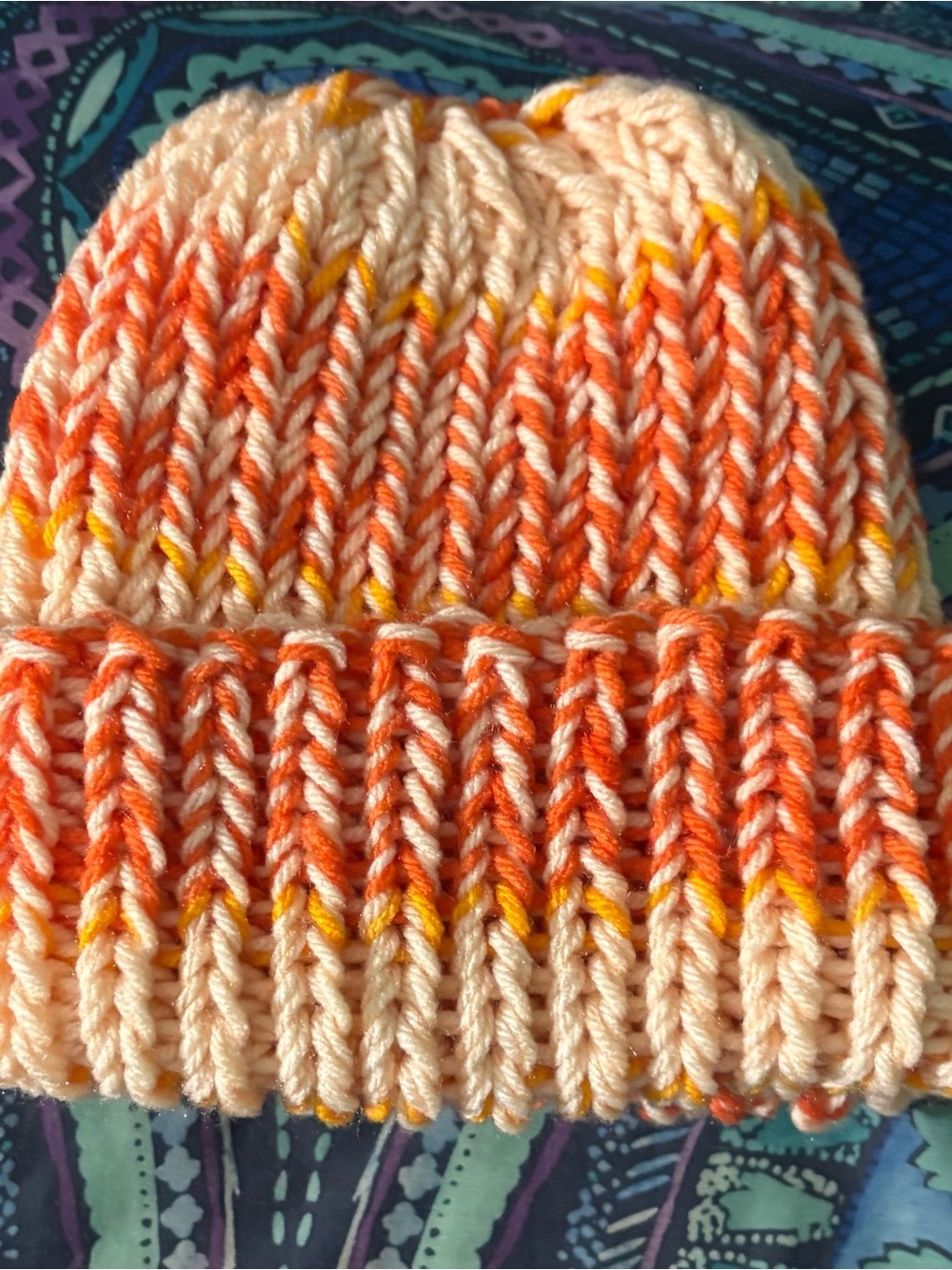 Hand-Knit Beanie Hat in Orange